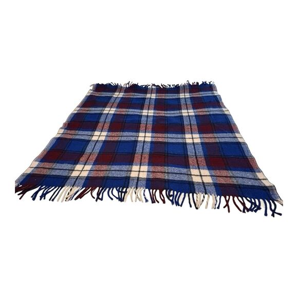 Vintage Faribo Woolen Mill Co 100% Pure Wool Blue Plaid Blanket Throw 49x54 - Picture 2 of 5